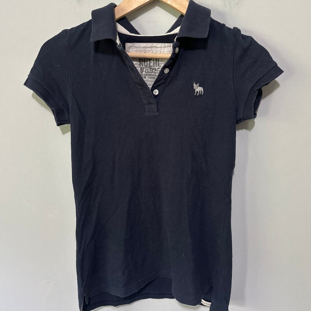 Ruehl No 925 Shirt Womens Small Blue Polo Embroidered Bulldog Logo Y2K Grunge *